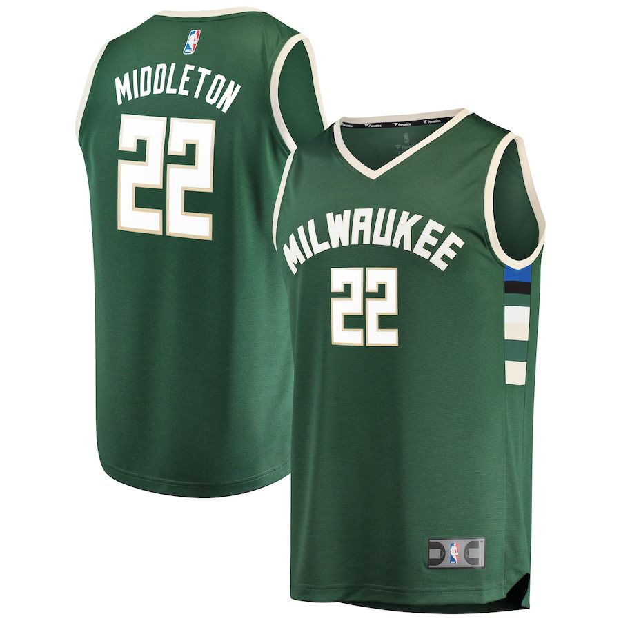Men Milwaukee Bucks #22 Khris Middleton Fanatics Branded Green Fast Break Road Replica Player NBA Jersey->milwaukee bucks->NBA Jersey